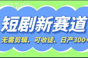 短剧新赛道快速搞钱项目，免剪辑、可收徒、日产300+