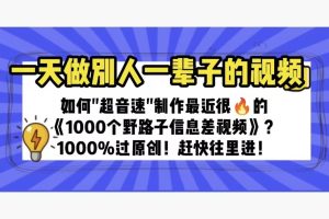 一天做完别一辈子的视频 制作最近很火的《1000个野路子信息差》100%过原创