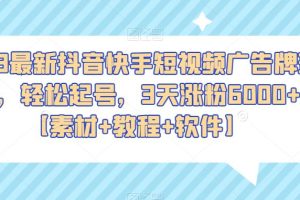 2023最新抖音快手短视频广告牌玩法，轻松起号，3天涨粉6000+【素材+教程+软件】