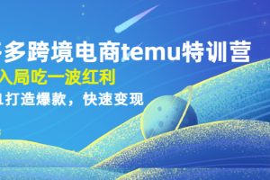 拼多多跨境电商temu特训营：先入局吃一波红利，从0到1打造爆款，快速变现