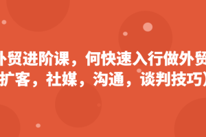 外贸进阶课，帮助你了解如何快速入行做外贸（扩客，社媒，沟通，谈判技巧）