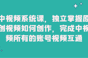 中视频系统课，独立掌握原创视频如何创作，完成中视频所有的账号视频互通