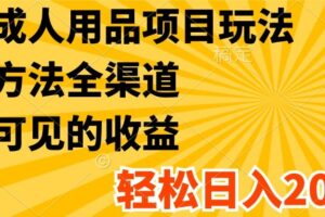 最新成人用品项目玩法，方式方法全渠道，肉眼可见的收益，轻松日入2000+