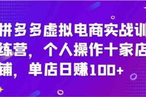 拼多多虚拟电商实战训练营，个人操作十家店铺，单店日赚100+