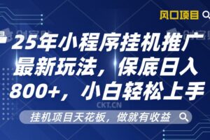 2025年小程序挂机推广最新玩法，保底日入800+，小白轻松上手