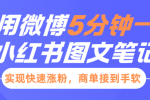 小红书利用微博5分钟一条图文笔记，实现快速涨粉，商单接到手软